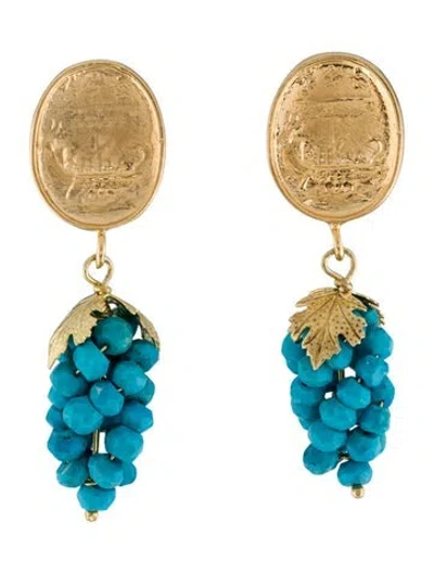 Pre-owned Tagliamonte Dyed Magnesite Grape Cameo Drop Earrings In Multi