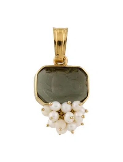 Pre-owned Tagliamonte Dyed Pearl & Glass Cameo Pendant, 1.25" In Multi