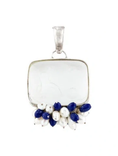 Pre-owned Tagliamonte Dyed Pearl, Lapis Lazuli & Glass Intaglio Pendant Necklace, 2.5" In Multi