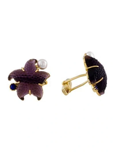 Pre-owned Tagliamonte Dyed Pearl , Lapis Lazuli & Glass Starfish Cufflinks In Multi