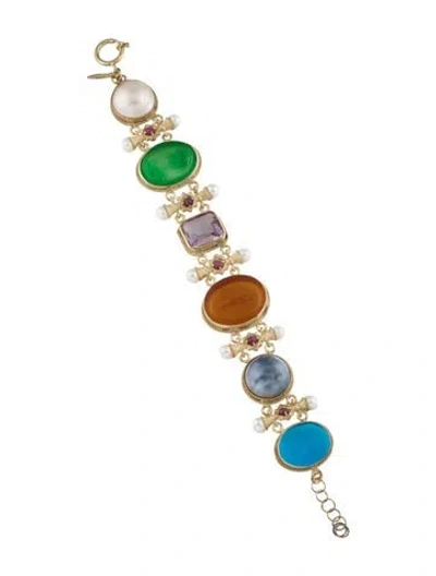 Pre-owned Tagliamonte Dyed Pearl, Pearl , Amethyst, Ruby & Venetian Cameo Link Bracelet, 9" In Multi