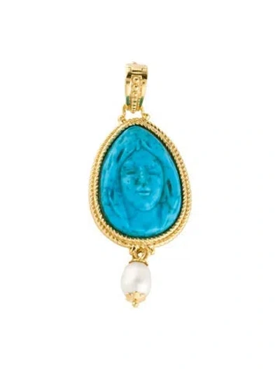 Pre-owned Tagliamonte Dyed-magnesite & Pearl Drop Pendant In Multi