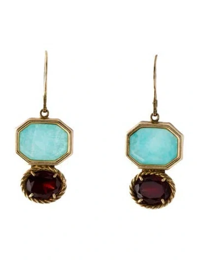 Pre-owned Tagliamonte Garnet & Amazonite Drop Earrings In Multi