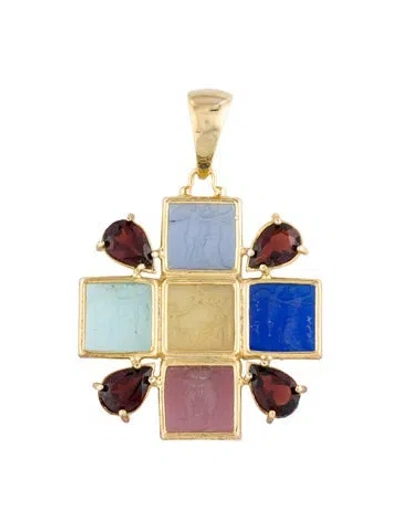 Pre-owned Tagliamonte Garnet & Glass Venetian Cameo Pendant, 2" In Multi