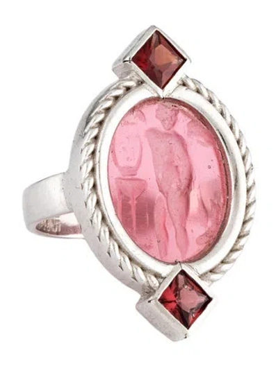 Pre-owned Tagliamonte Garnet & Venetian Cupid With Tripod Intaglio Cocktail Ring In Pink