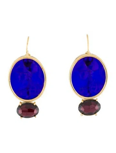 Pre-owned Tagliamonte Garnet & Venetian Glass Intaglio Drop Earrings In Multi