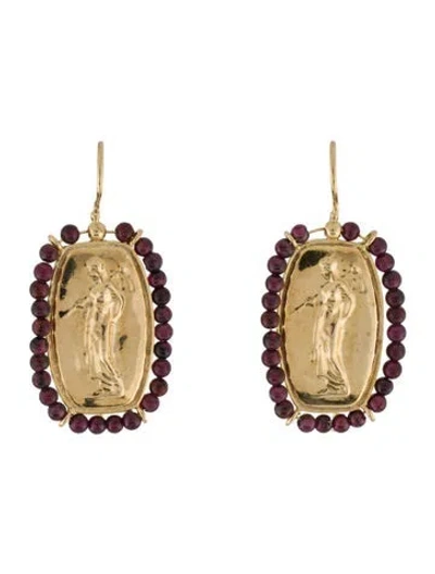 Pre-owned Tagliamonte Garnet Beaded Cameo Drop Earrings In Multi