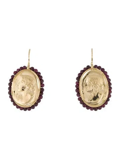 Pre-owned Tagliamonte Garnet Beaded Cameo Drop Earrings In Multi
