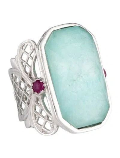 Pre-owned Tagliamonte Glass Amazonite & Glass-filled Ruby Ring In Multi