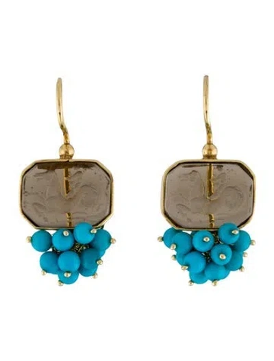 Pre-owned Tagliamonte Glass & Turquoise Bead Venetian Cameo Drop Earrings In Multi
