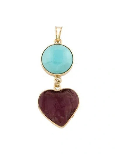Pre-owned Tagliamonte Glass & Turquoise Venetian Cameo Pendant, 2.25" In Multi