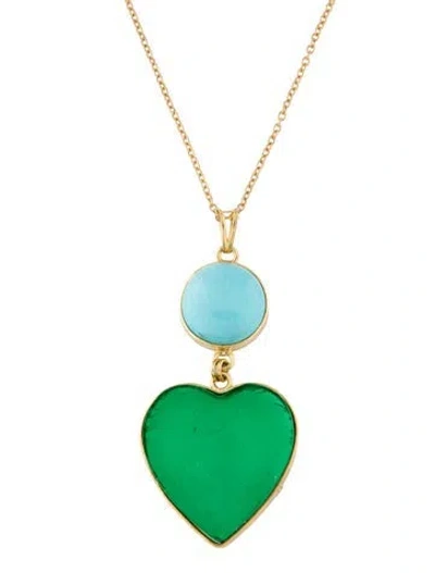 Pre-owned Tagliamonte Glass & Turquoise Venetian Cameo Pendant Necklace, 17.75" In Green