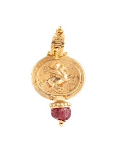 Pre-owned Tagliamonte Glass Filled Ruby Pegasus Cameo Pendant, 1.75" In Multi