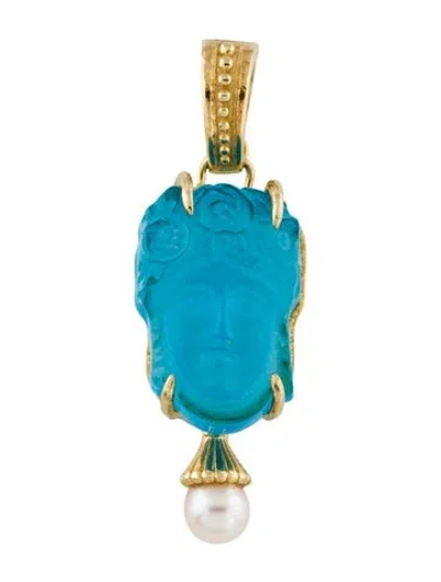 Pre-owned Tagliamonte Glass Flora Cameo Pendant, 2" In Multi