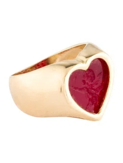 Pre-owned Tagliamonte Glass Heart Intaglio Cocktail Ring In Red
