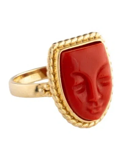 Pre-owned Tagliamonte Glass Mask Ring In Orange