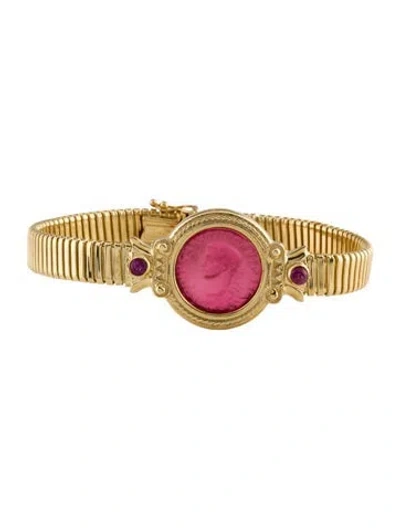 Pre-owned Tagliamonte Glass Venetian Cameo & Glass-filled Ruby Station Bracelet, 8" In Multi