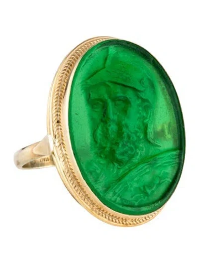 Pre-owned Tagliamonte Glass Venetian Cameo Cocktail Ring In Green