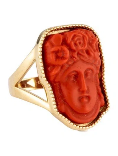 Pre-owned Tagliamonte Glass Venetian Cameo Cocktail Ring In Orange