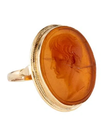 Pre-owned Tagliamonte Glass Venetian Cameo Cocktail Ring In Orange