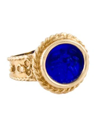 Pre-owned Tagliamonte Glass Venetian Cameo Signet Ring In Blue