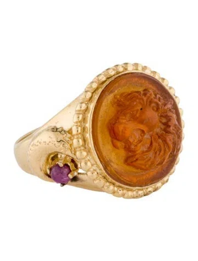 Pre-owned Tagliamonte Glass-filled Ruby & Glass Cocktail Ring In Orange