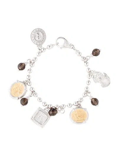 Pre-owned Tagliamonte Greco-roman Smoky Quartz Bead Charm Bracelet, 7.5" In Multi