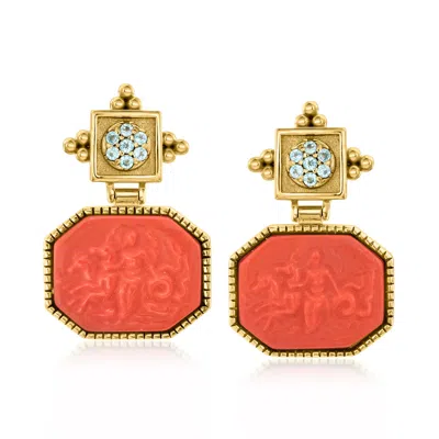 Tagliamonte Italian  Red Venetian Glass Greek Mythology Drop Earrings With .70 Ct. T.w. Swiss Blue To In Gold