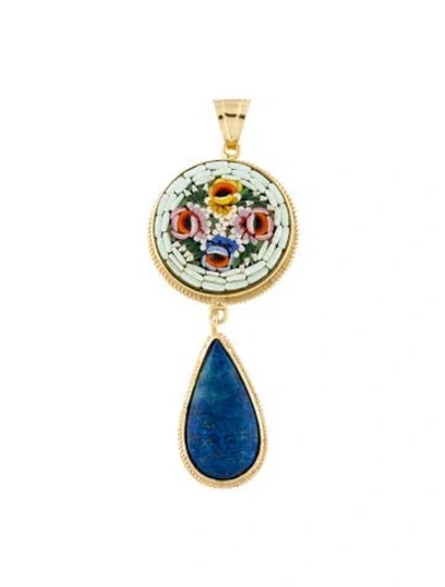 Pre-owned Tagliamonte Lapis & Glass Micro Mosaic Pendant, 3" In Multi