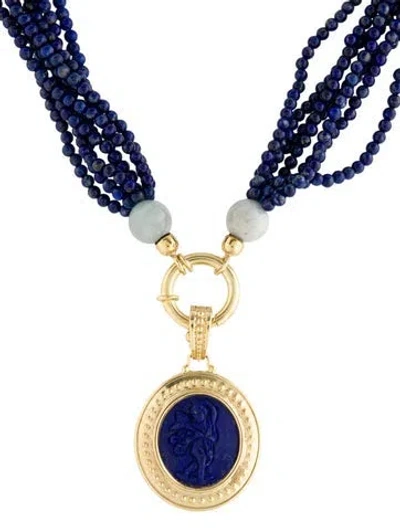 Pre-owned Tagliamonte Lapis Lazuli & Quartz Multistrand Cameo Pendant Necklace, 18"