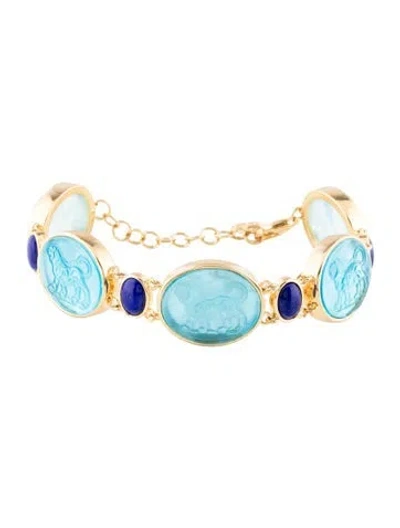 Pre-owned Tagliamonte Lapis Lazuli & Venetian Chimera Cameo Link Bracelet, 8" In Blue