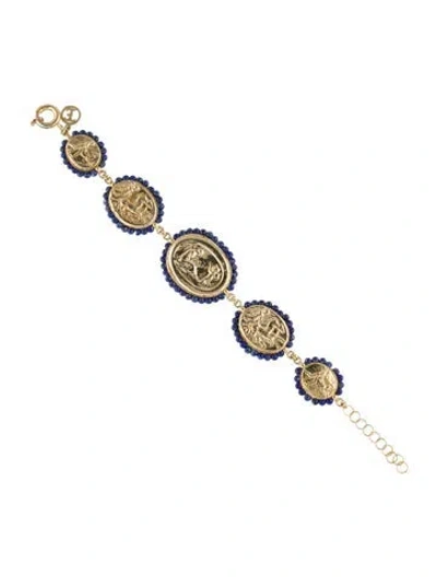 Pre-owned Tagliamonte Lapis Lazuli Beaded Cameo Station Bracelet, 8.75" In Multi