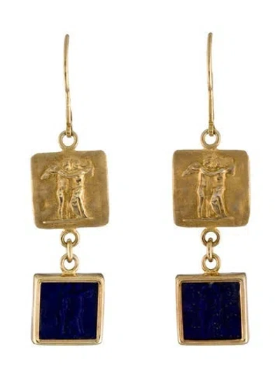 Pre-owned Tagliamonte Lapis Lazuli Cameo Drop Earrings In Multi