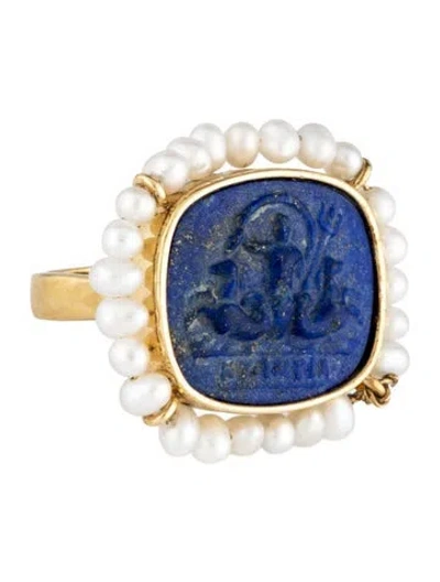 Pre-owned Tagliamonte Lapis Lazuli Cameo Neptune Ring In Multi