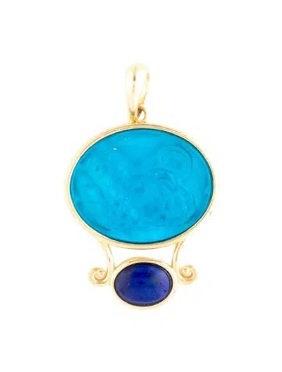 Pre-owned Tagliamonte Lapis Lazuli, Mother Of Pearl & Glass Doublet Cameo Pendant, 1.5" In Blue