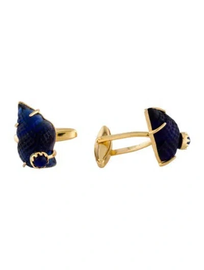 Pre-owned Tagliamonte Lapis Lazuli Venetian Conch Shell Cameo Cufflinks In Multi
