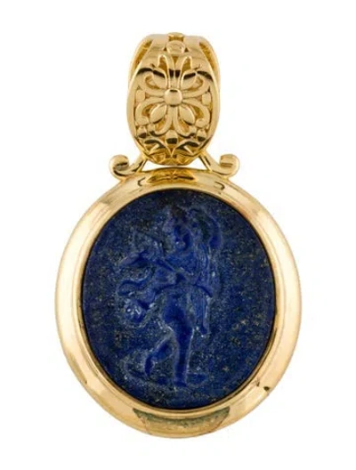 Pre-owned Tagliamonte Lapis Lazulli & Glass Carved Cameo Pendant, 1.75" In Multi