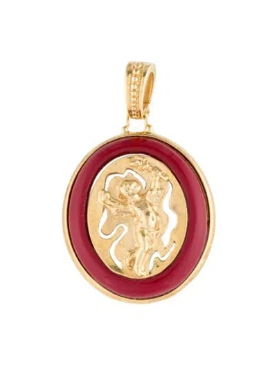 Pre-owned Tagliamonte Mother Of Pearl & Glass Angel Pendant, 2.25" In Multi
