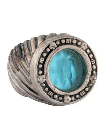 Pre-owned Tagliamonte Mother Of Pearl & Glass Cocktail Ring In Blue