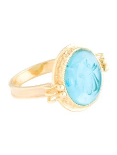 Pre-owned Tagliamonte Mother Of Pearl & Glass Doublet Bee Intaglio Cocktail Ring In Blue