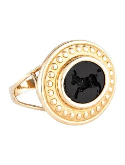 Pre-owned Tagliamonte Mother Of Pearl & Glass Doublet Cameo Cocktail Ring In Black