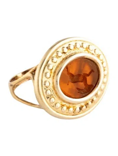 Pre-owned Tagliamonte Mother Of Pearl & Glass Doublet Etruscan Intaglio Cocktail Ring In Orange