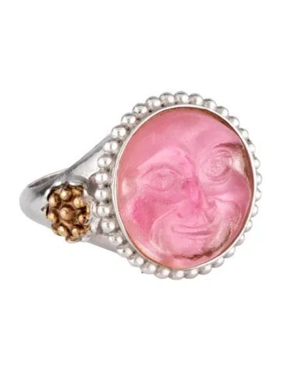 Pre-owned Tagliamonte Mother Of Pearl & Glass Doublet Moon Cocktail Ring In Pink