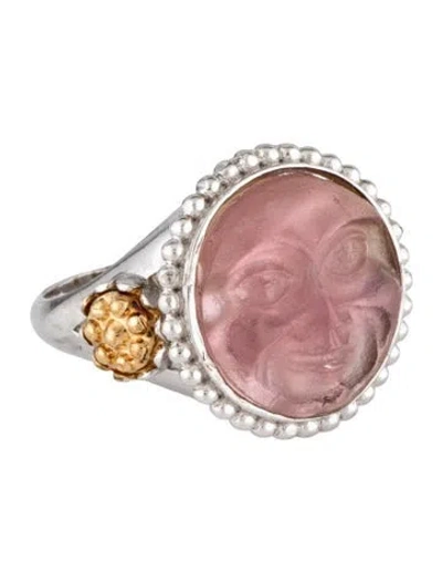 Pre-owned Tagliamonte Mother Of Pearl & Glass Doublet Moon Cocktail Ring In Pink