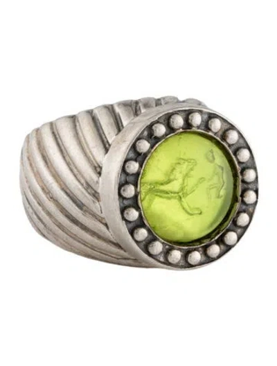 Pre-owned Tagliamonte Mother Of Pearl & Glass Lion Cocktail Ring In Green