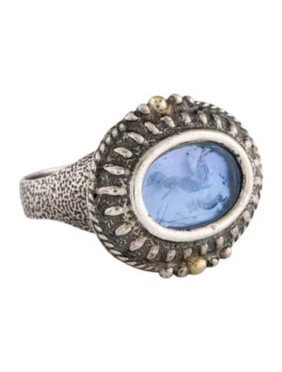 Pre-owned Tagliamonte Mother Of Pearl & Glass Running Deer Intaglio Cocktail Ring In Blue
