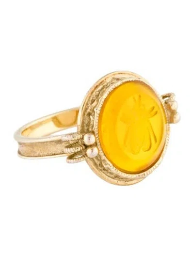 Pre-owned Tagliamonte Mother Of Pearl & Glass Venetian Cameo Bee Intaglio Ring In Multi