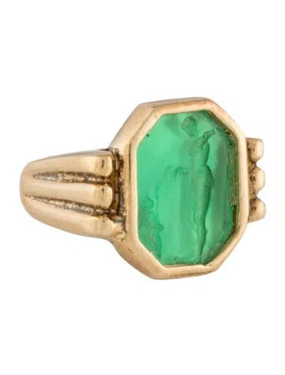 Pre-owned Tagliamonte Mother Of Pearl & Glass Venetian Venus & Cupid Cameo Ring In Green