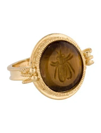 Pre-owned Tagliamonte Mother Of Pearl & Tigers Eye Doublet Intaglio Cocktail Ring In Multi