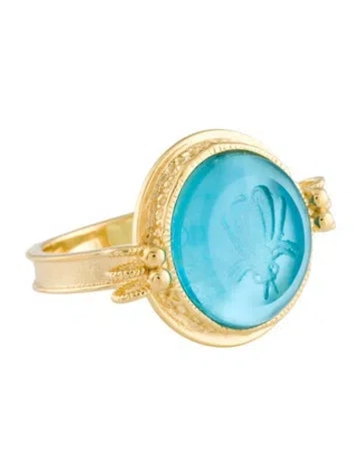 Pre-owned Tagliamonte Mother Of Pearl & Venetian Cameo Bee Intaglio Ring In Blue